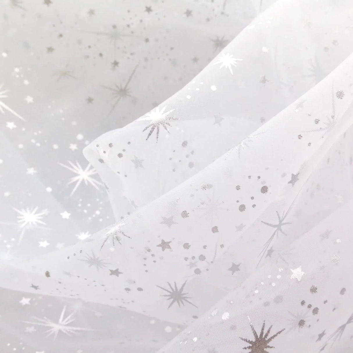 Star Bursts Sheer Organza Fabric - Pink, Turquoise, White, 58" Width