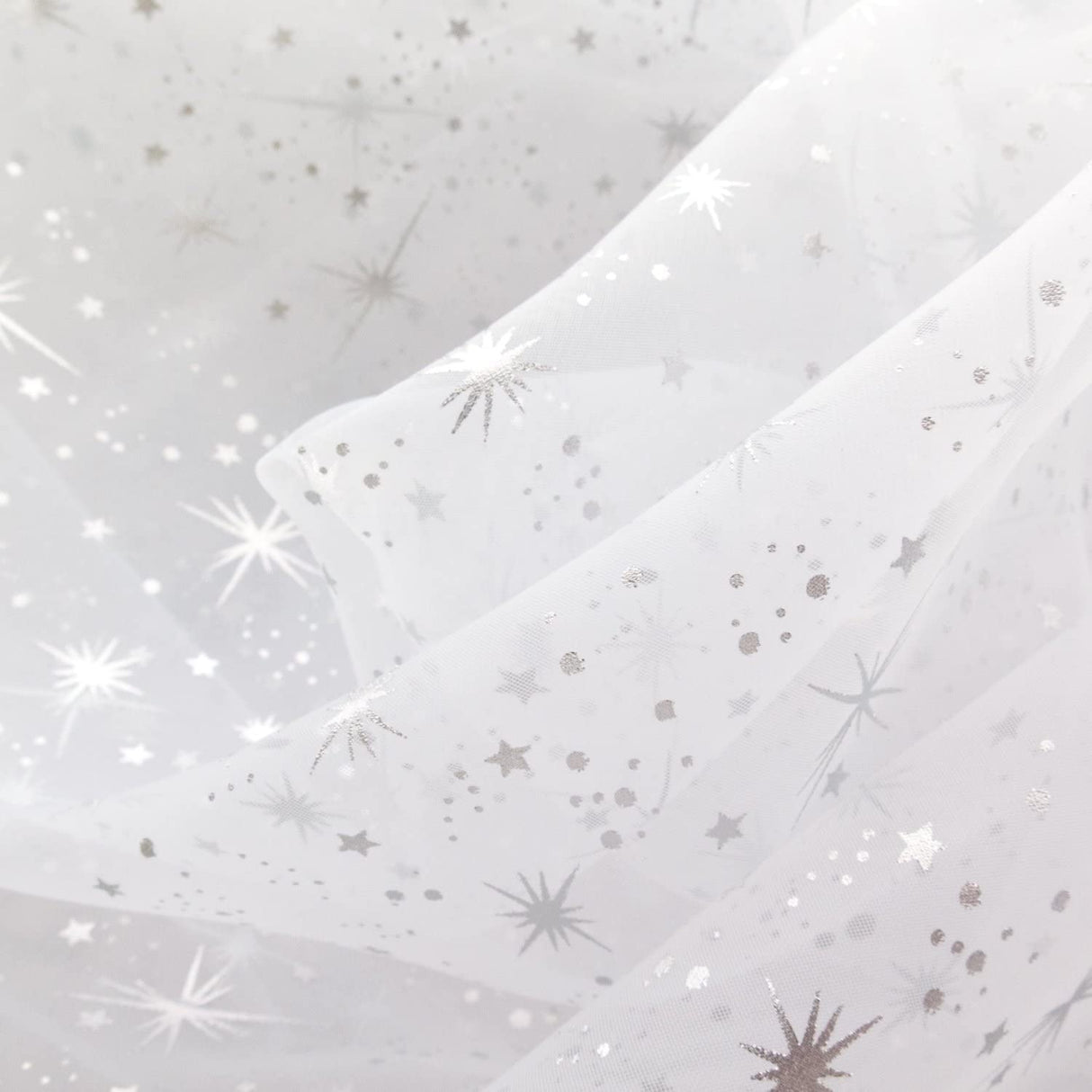 White Star Bursts Sheer Organza Fabric - White Star Bursts, 58/60" Width (1 Yard)