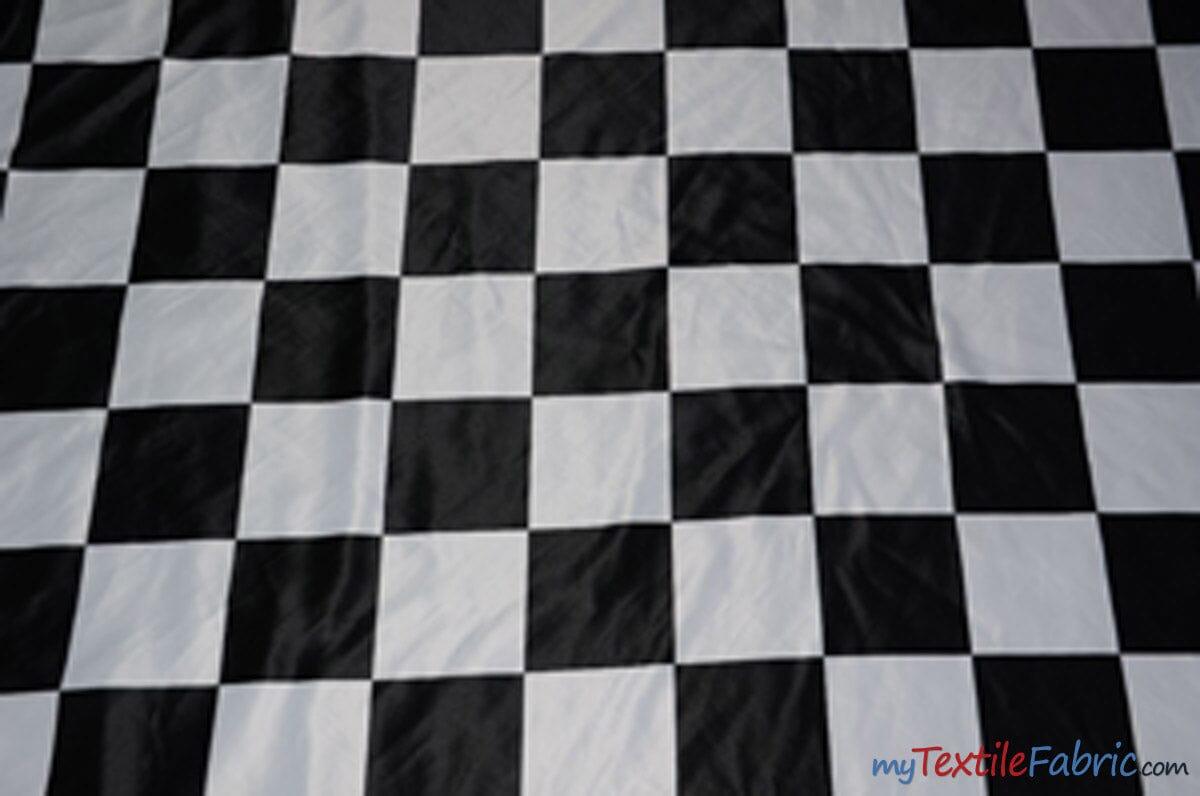 White Black 5.5 Inch Checkered Racing Polyester Fabric - White Black Large Checkered Print, 58/60" Width (1 Yard)