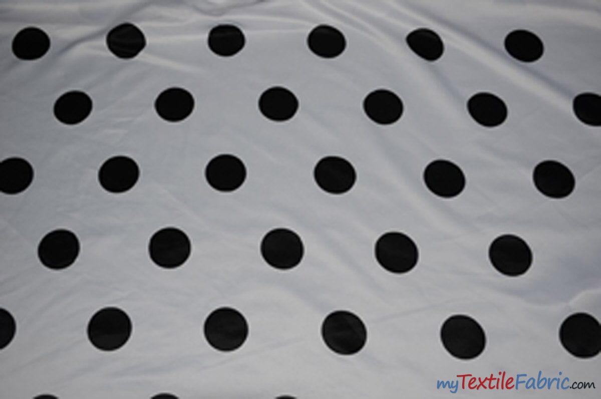 White Black Polka Dot Polyester Satin Fabric - Polka Dot Print, 58/60" Width (1 Yard)