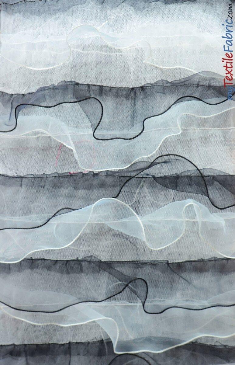 Organza Ruffled Mesh Polyester Fabric - Layered Ruffle Mesh, 57" Wide, Multiple Colors (1 Yard)