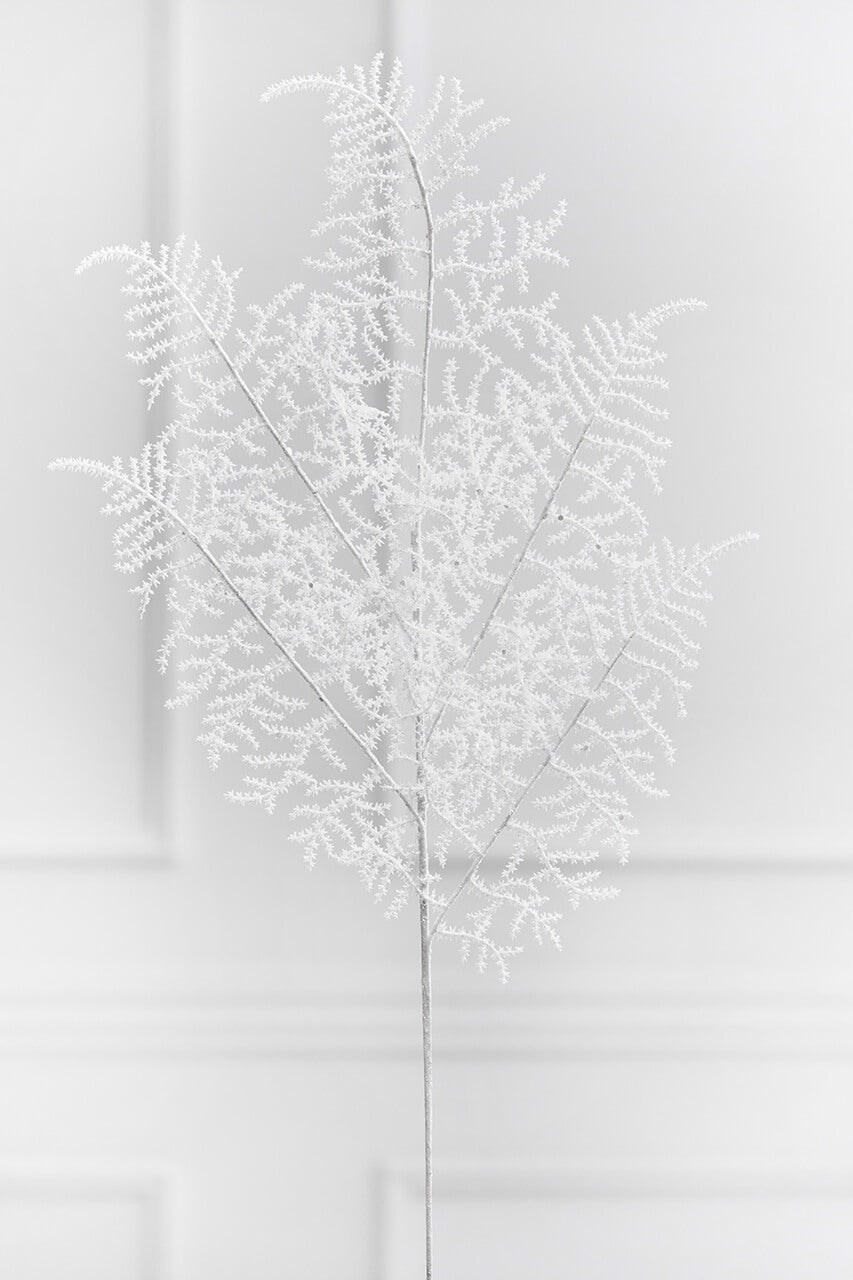 35" White Glitter Fern Spray