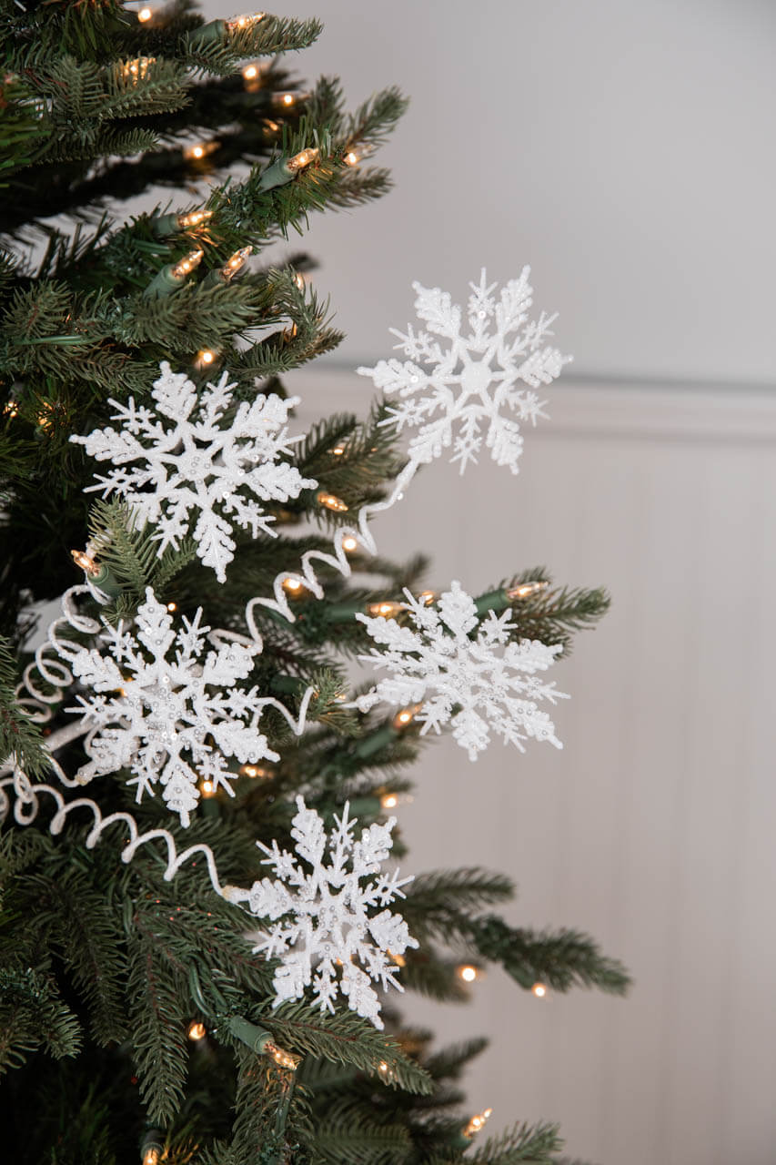 25” White Curly Snowflake Stem