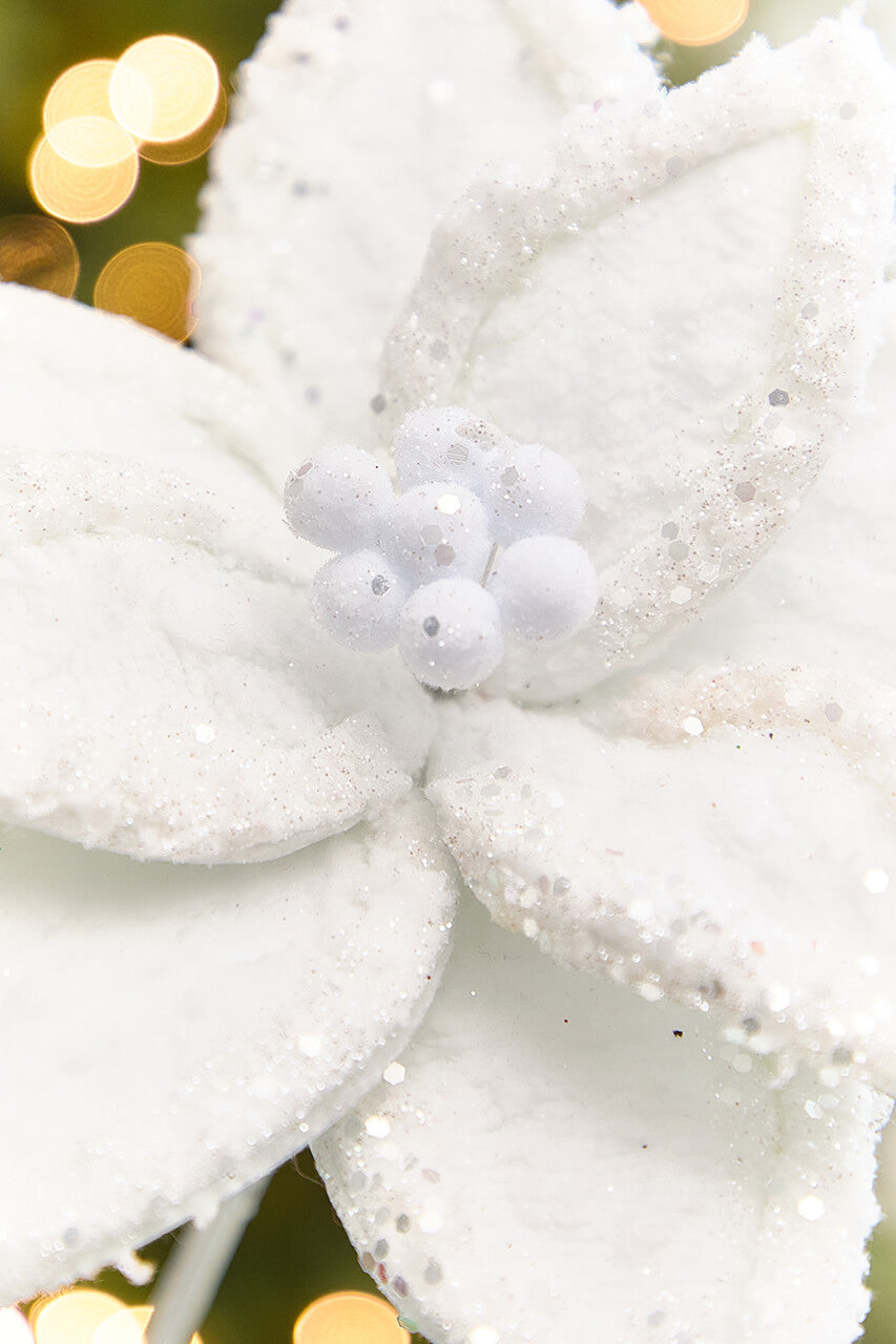 20" x 10" Iced White Poinsettia Stem