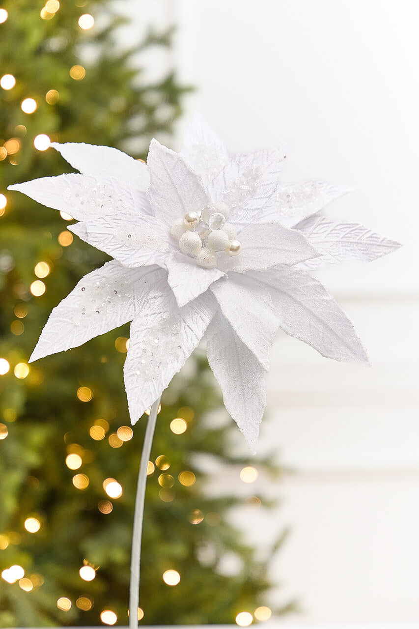 18" x 12" White Jewel Poinsettia Stem