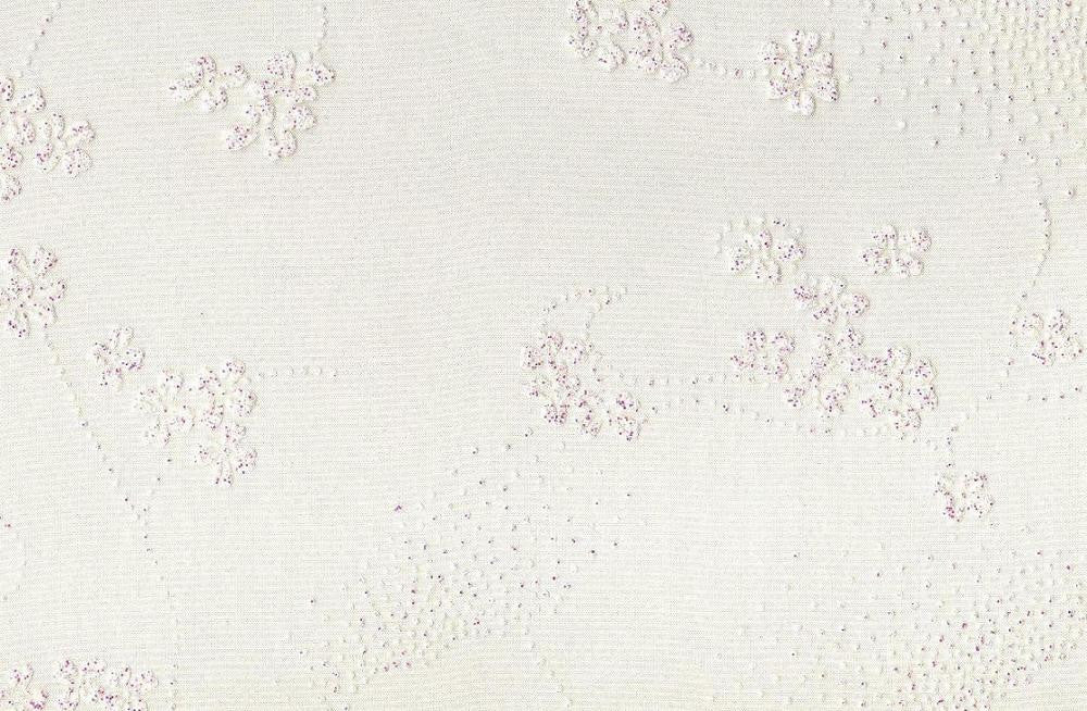 Crystal Organza Polyester Fabric - Floral Glitter, White Ground, 58/60" Width