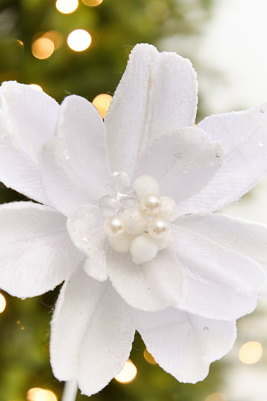 18" x 9.5" White Jewel Magnolia Stem