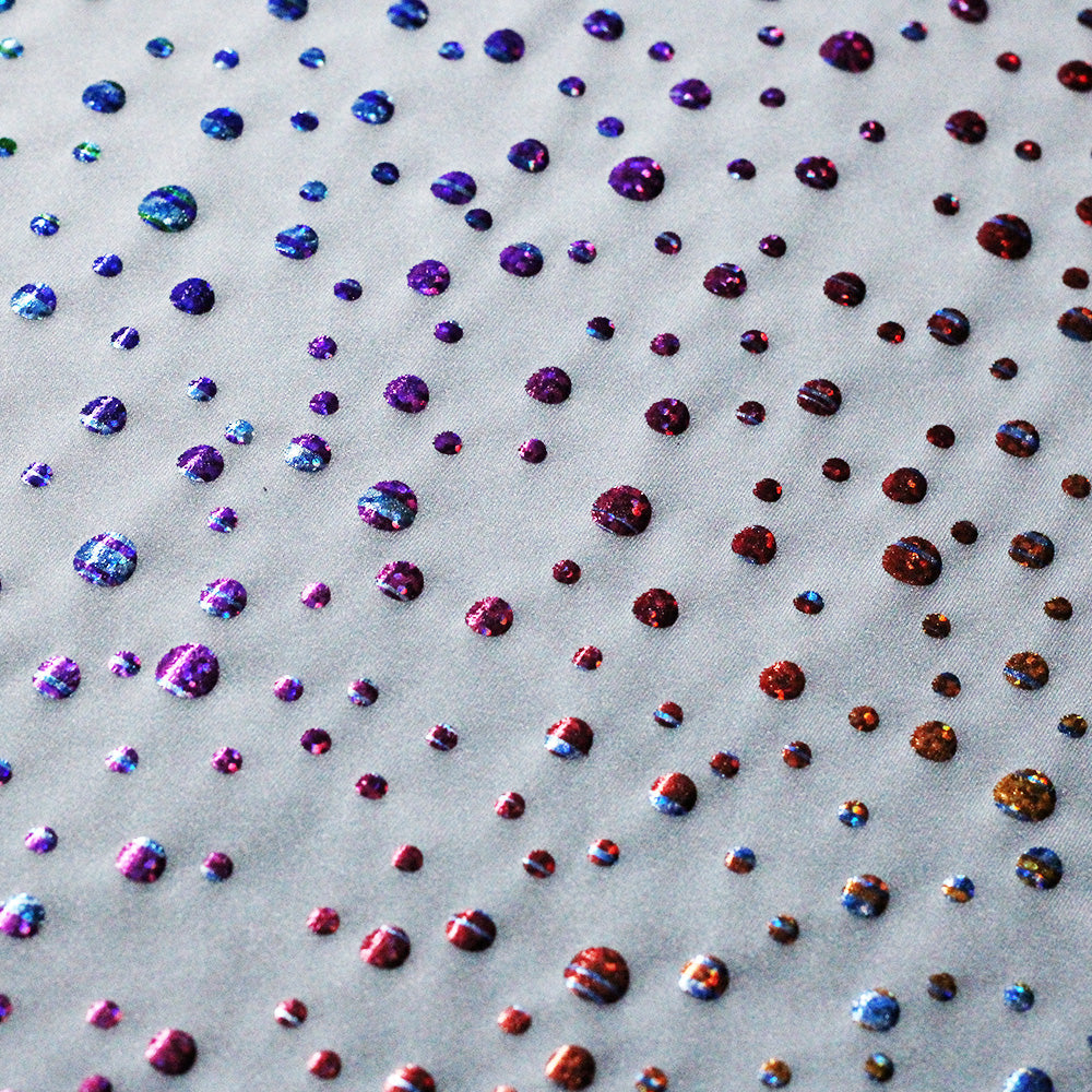 Champagne Printed Nylon Spandex Fabric - Hologram Galaxy Dots, Black Or White Multi Foil, 58-60" Width (1 Yard)