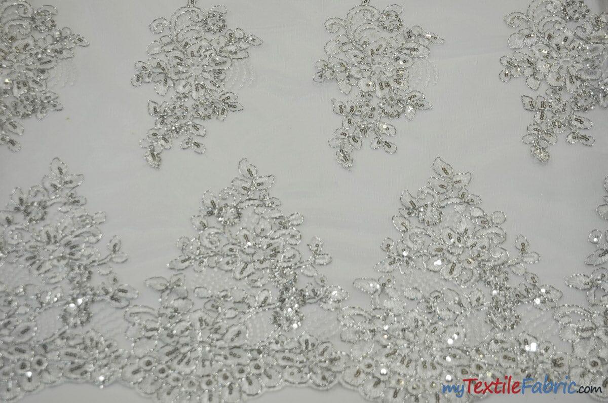 Camilla Embroidery Polyester Fabric - Flower Embroidery With Sequins, Sheer Bridal Lace, 52" Width (1 Yard)