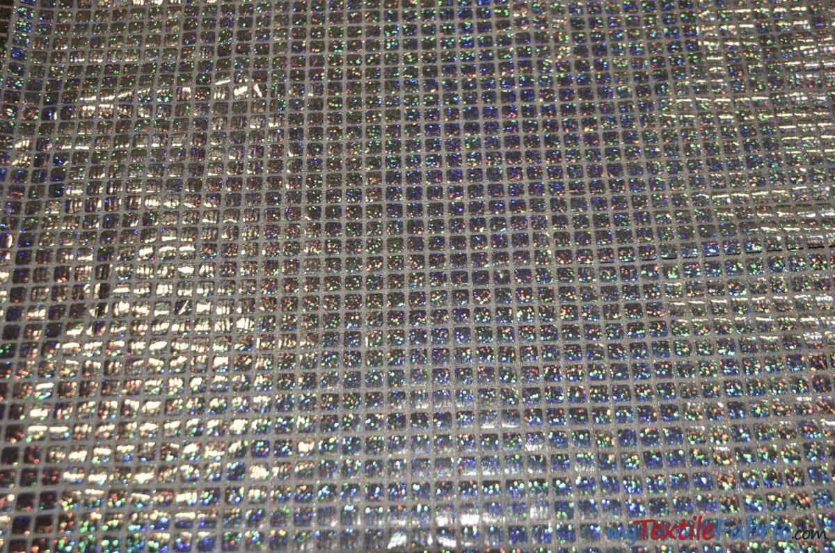 Hologram Quad Sequins Polyester Fabric - Holographic Square Sequins, 40" Width, 7 Colors (1 Yard)