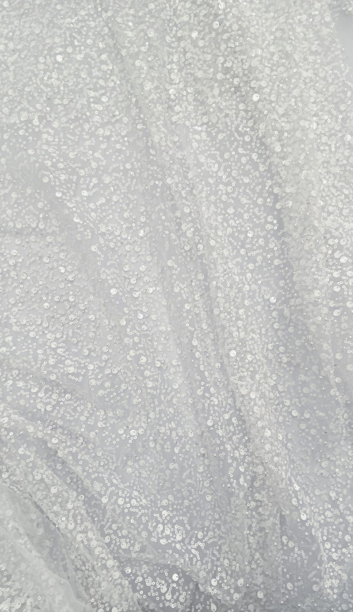 BPS Mesh Lace White Polyester Fabric - White Beads, Pearls, Sequins Mesh, 60" Width (1 Yard)