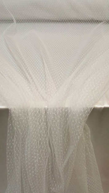 White Tulle Polka Dots Stretch Fabric