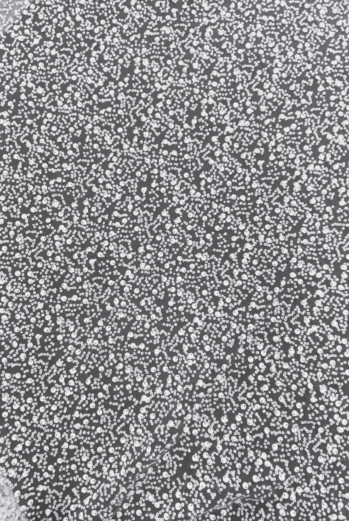 BPS Mesh Lace White Polyester Fabric - White Beads, Pearls, Sequins Mesh, 60" Width (1 Yard)