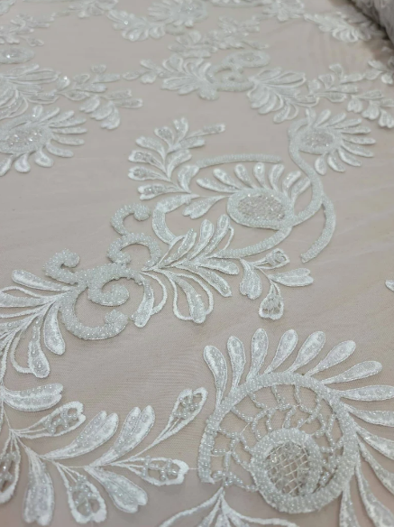 Beaded Bridal Lace Fabric Off White
