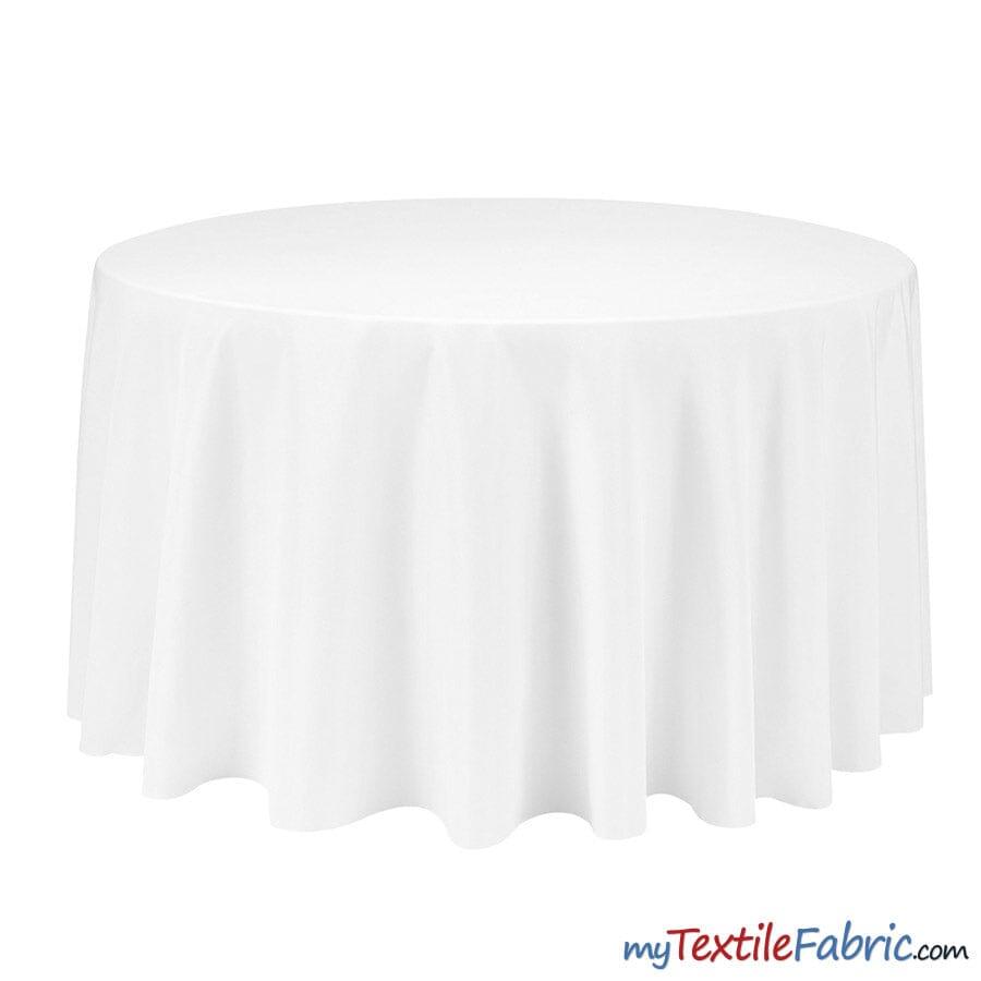 90 Inch Round Polyester Fabric - Seamless Tablecloth, White, Ivory, Black, 90" Diameter (By Piece)