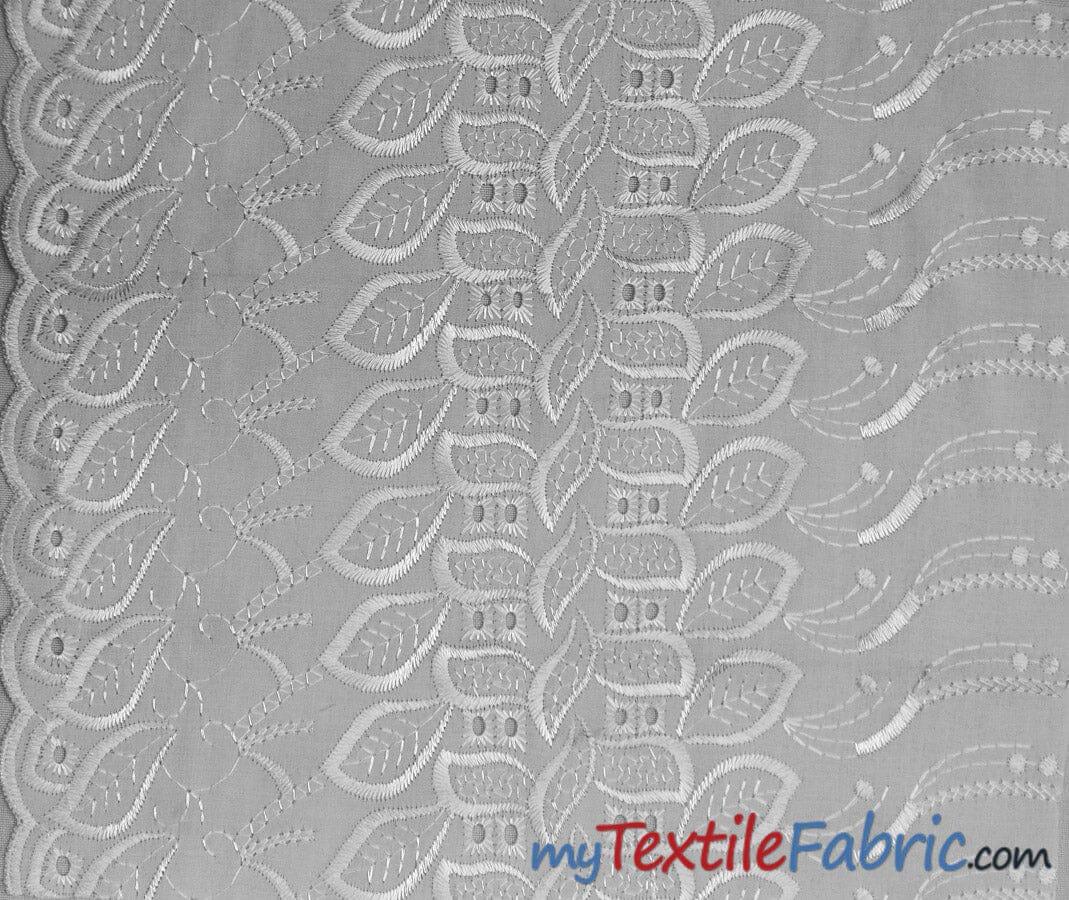 Polyester Cotton Eyelet Embroidery Fabric - One Side Scallop, 45" Wide, Multiple Colors (1 Yard)