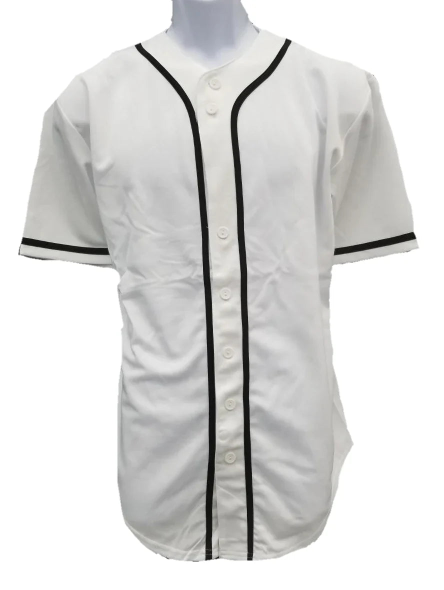 Baseball Jersey 100 Percent Polyester Fabric - White Button Down, Comfortable Fit (1 Piece)