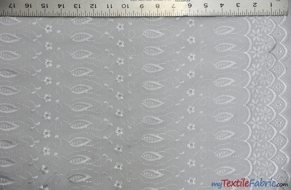 Polyester Cotton Eyelet Embroidery Fabric - Double Sided Border, 45" Wide, Multiple Colors (1 Yard)