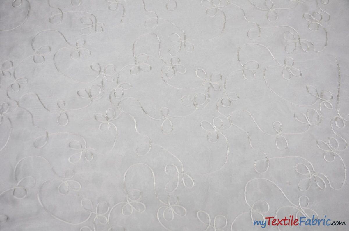 Fantasia Sheer Organza Embroidery Fabric - Embroidered Floral Sheer, 54" Width, Multiple Colors (1 Yard)