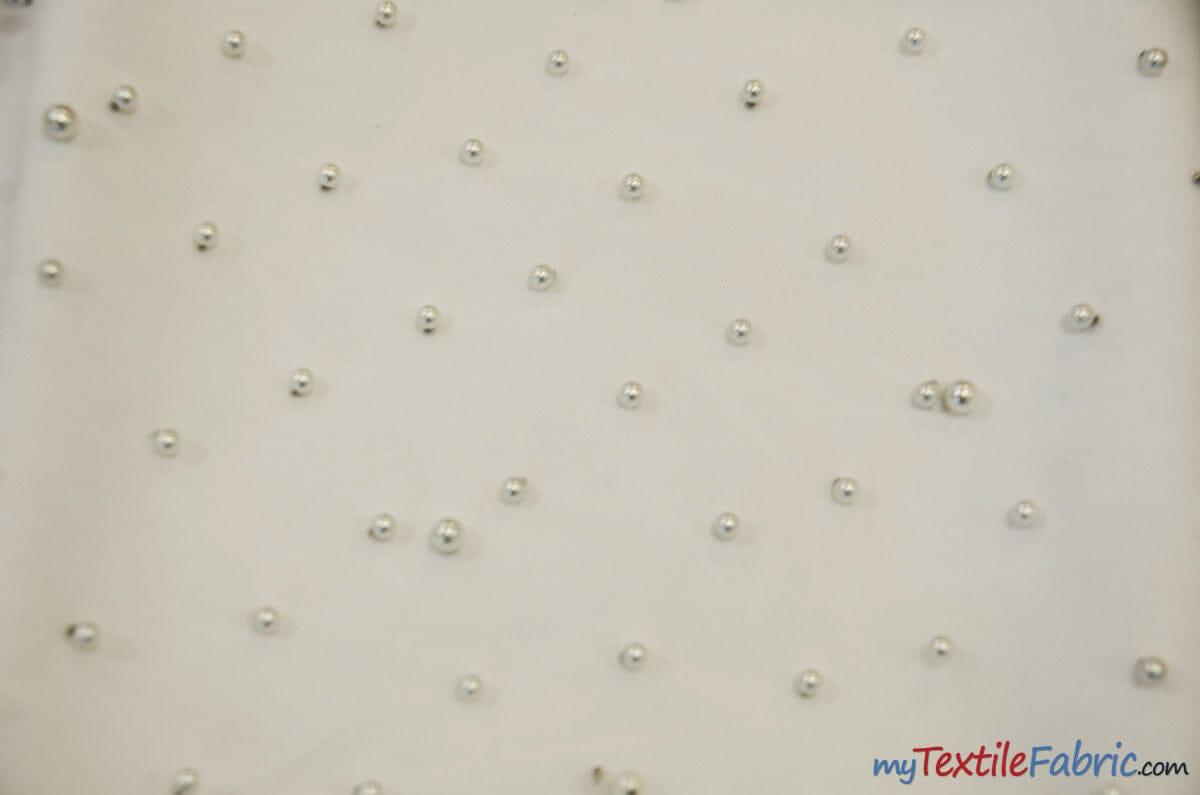 Very Soft Tulle With Pearls Polyester Fabric - Sheer Beaded Tulle, 52" Width (1 Yard)