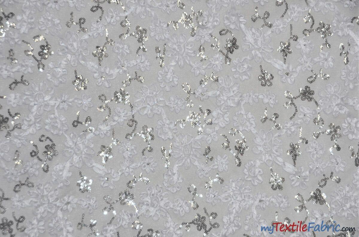 Luxury Mesh Embroidery Polyester Fabric - Embroidered Floral Mesh, 54" Width, Champagne (1 Yard)