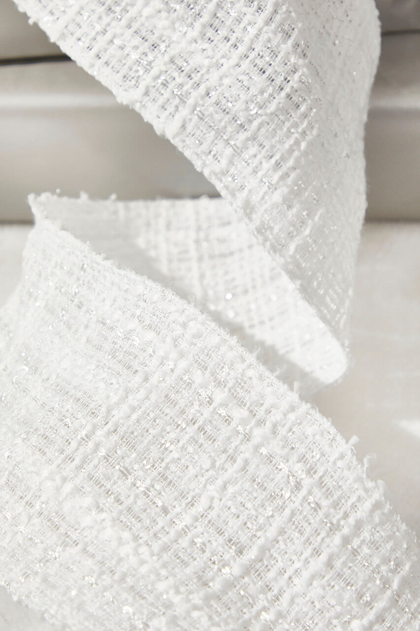4" x 10 Yard White Chenille with Sequins Wired Ribbon