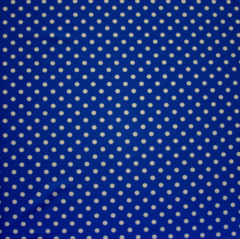 Swim Knit Nylon Lycra White Polka Dots Royal