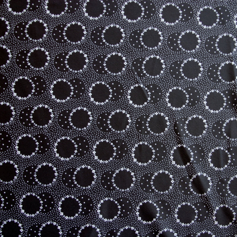 Swim Knit Nylon Spandex White Daisy Circles on Black