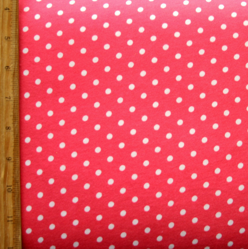 Cotton Knit White Eraser Polka Dots Coral Pink