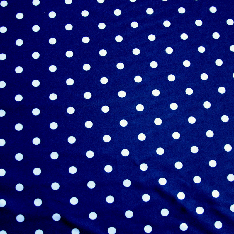 Nylon Lycra Swim Knit White Eraser Polka Dots Navy
