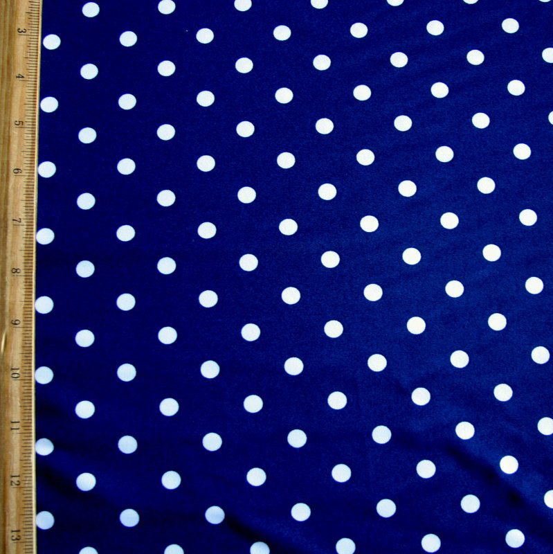 Nylon Lycra Swim Knit White Eraser Polka Dots Navy