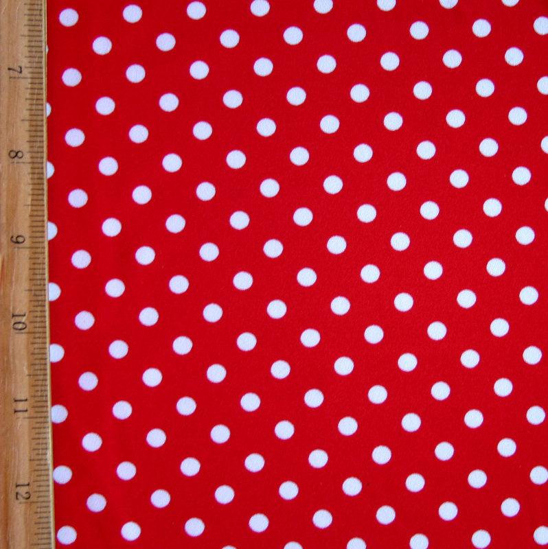 Swim Knit Nylon Lycra White Eraser Polka Dots on Red