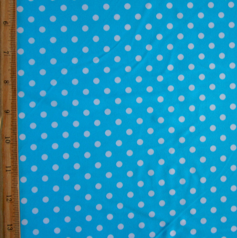 Swim Knit Nylon Lycra White Eraser Polka Dots Turquoise Blue
