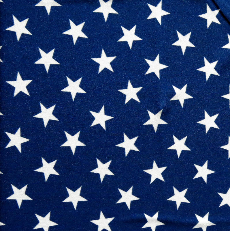 Swim Knit Nylon Spandex White Patriotic Stars on Shiny Navy