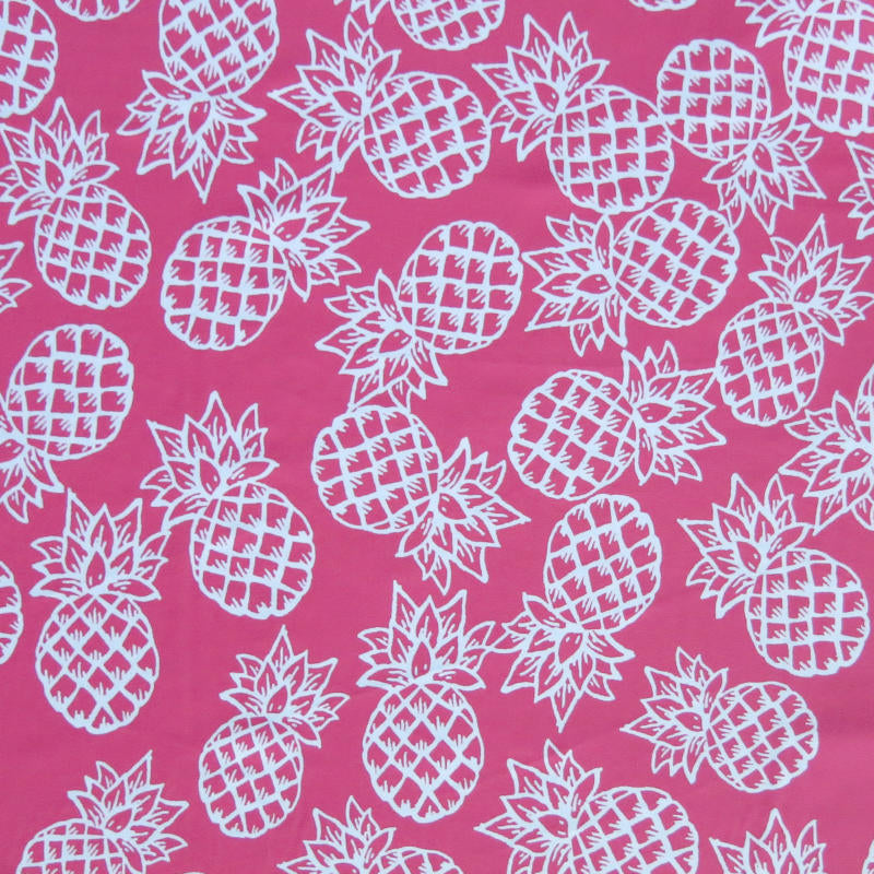 Swim Knit Nylon Spandex White Pineapples on Coral
