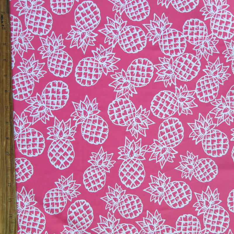 Swim Knit Nylon Spandex White Pineapples on Coral