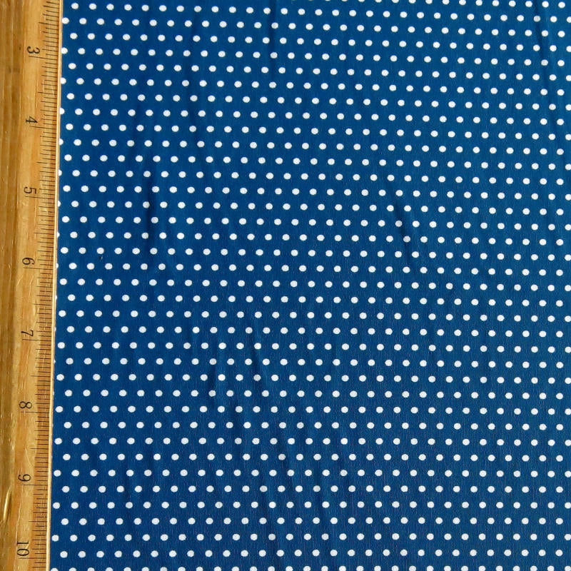 Swim Knit Nylon Spandex White Mini Polka Dots Admiral Blue