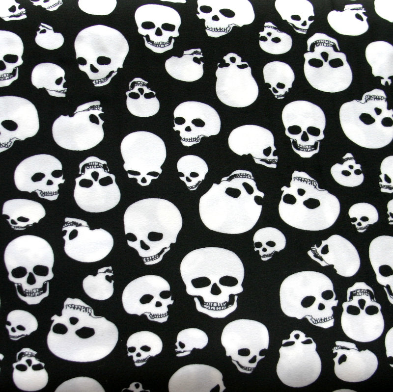 Nylon Lycra Swim Fabric White Skulls on Black