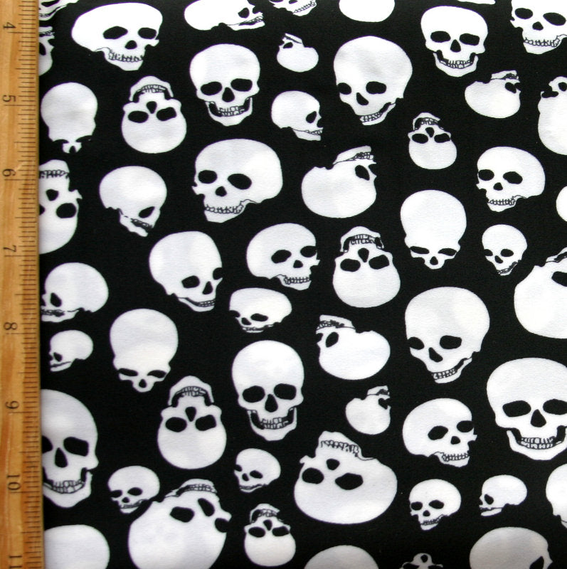 Nylon Lycra Swim Fabric White Skulls on Black
