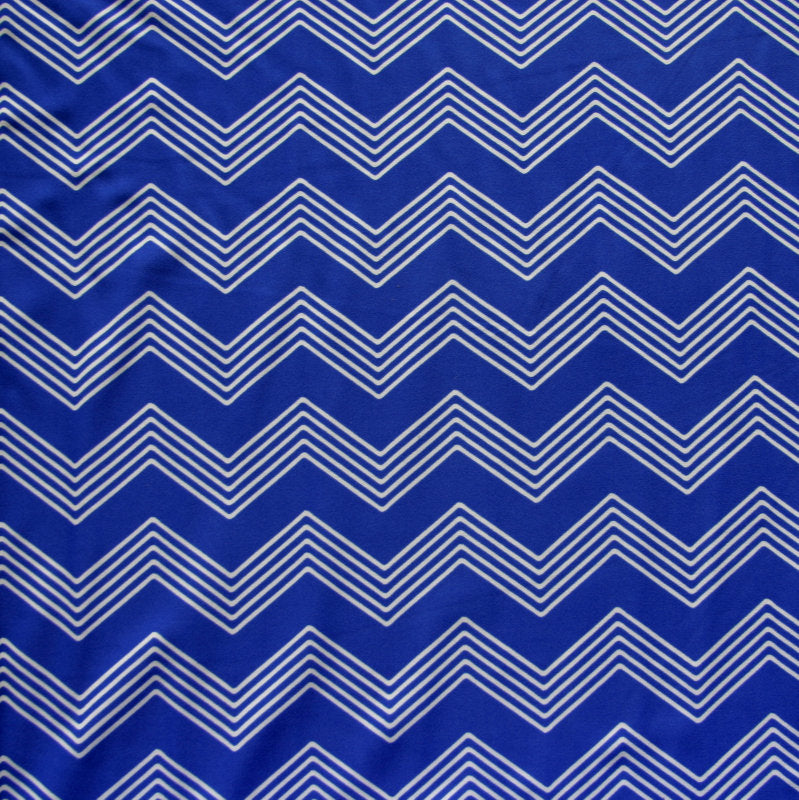 Nylon Lycra Swim Knit White Zig Zags Royal Blue