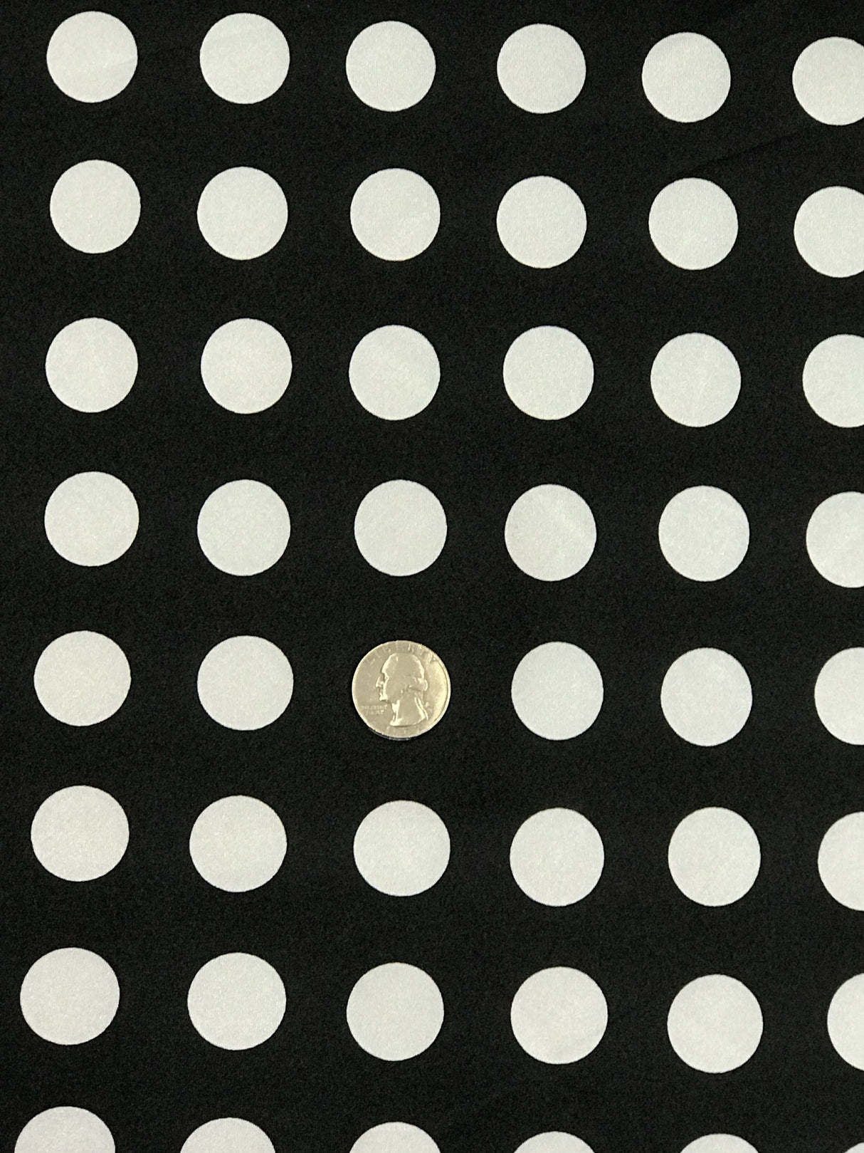 Big Polka Dots White On Black Polyester Satin Fabric - White Polka Dots On Black, 59/60" Width (1 Yard)