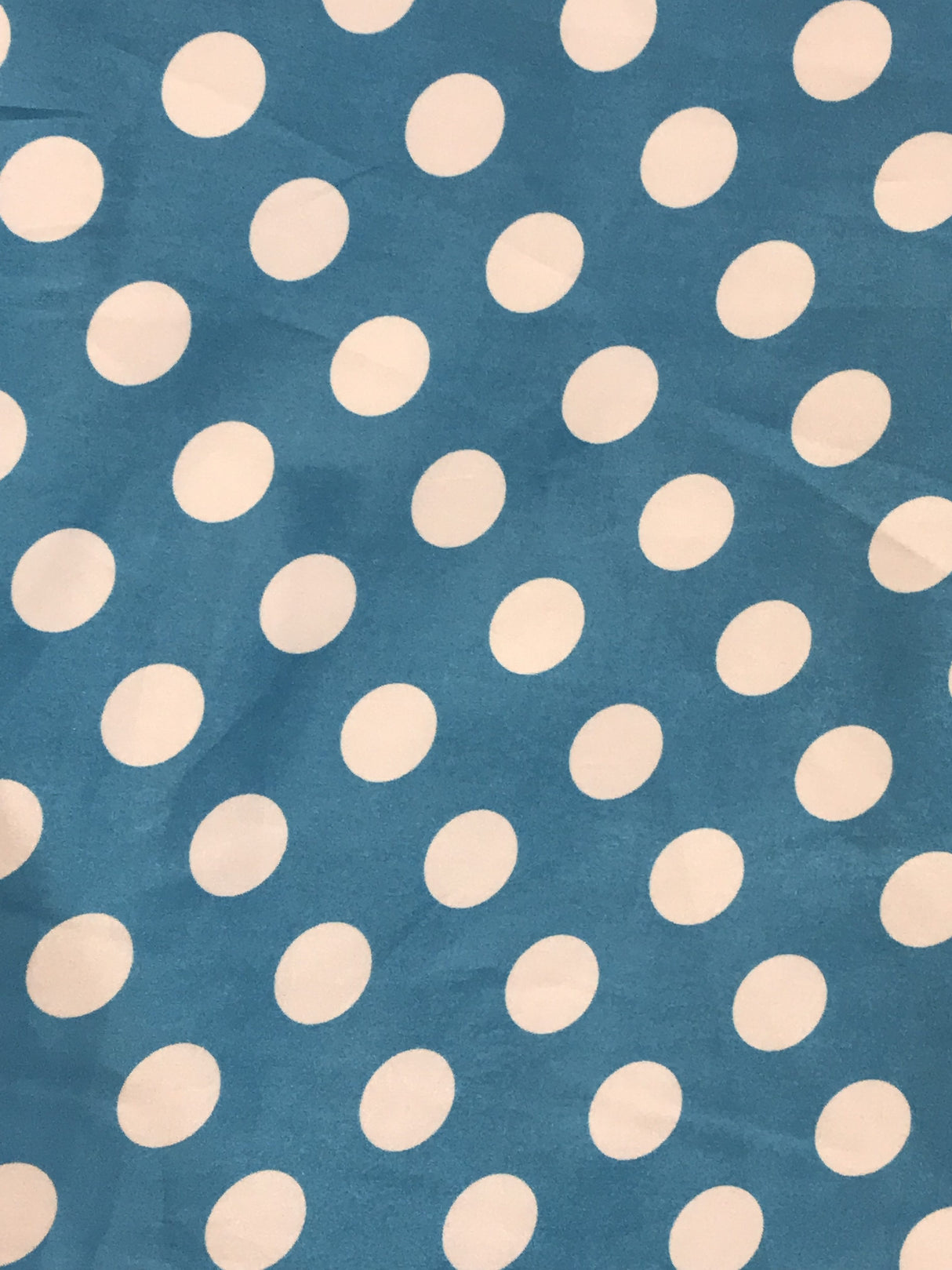 Big Polka Dots White On Turquoise Polyester Satin Fabric - White Polka Dots, Turquoise, 59/60" Width
