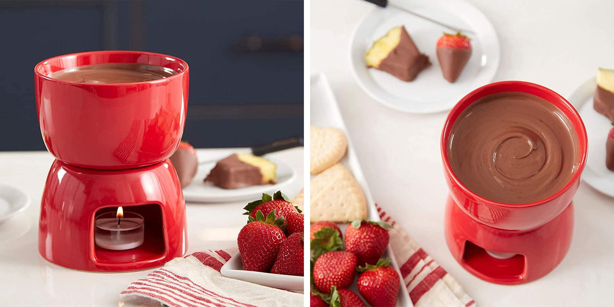 Wilton Mini Chocolate Fondue Set – Red with Tea Light Pot & Dipping Forks