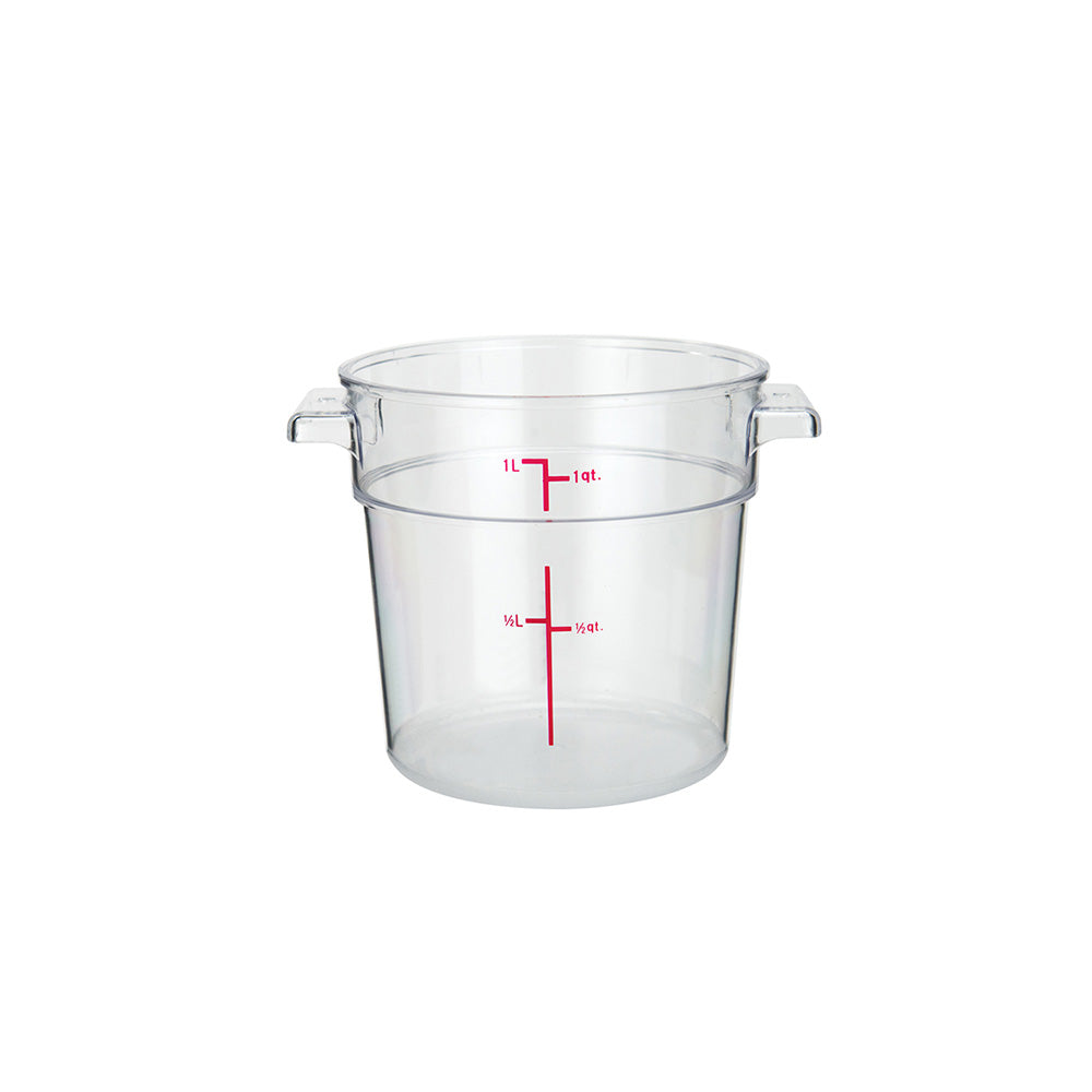 Winco PCRC-1 Clear Round Food Storage Container 5-1/8" x 6-3/8" x 4-7/8"H - 1 Qt.