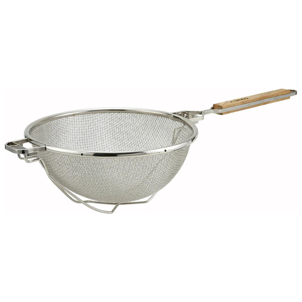 Winco Stainless Steel Strainer Double Mesh Reinforced Bowl, 10" Dia