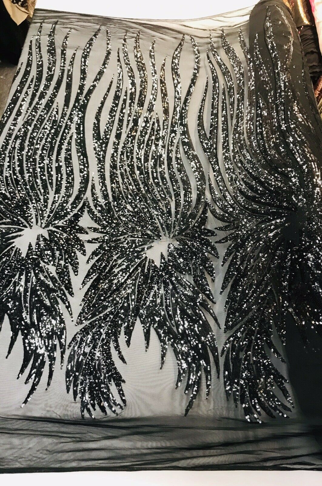 Wing Sequin Polyester Fabric - Angel Wing Sequin Mesh, 54" Width (1 Yard)