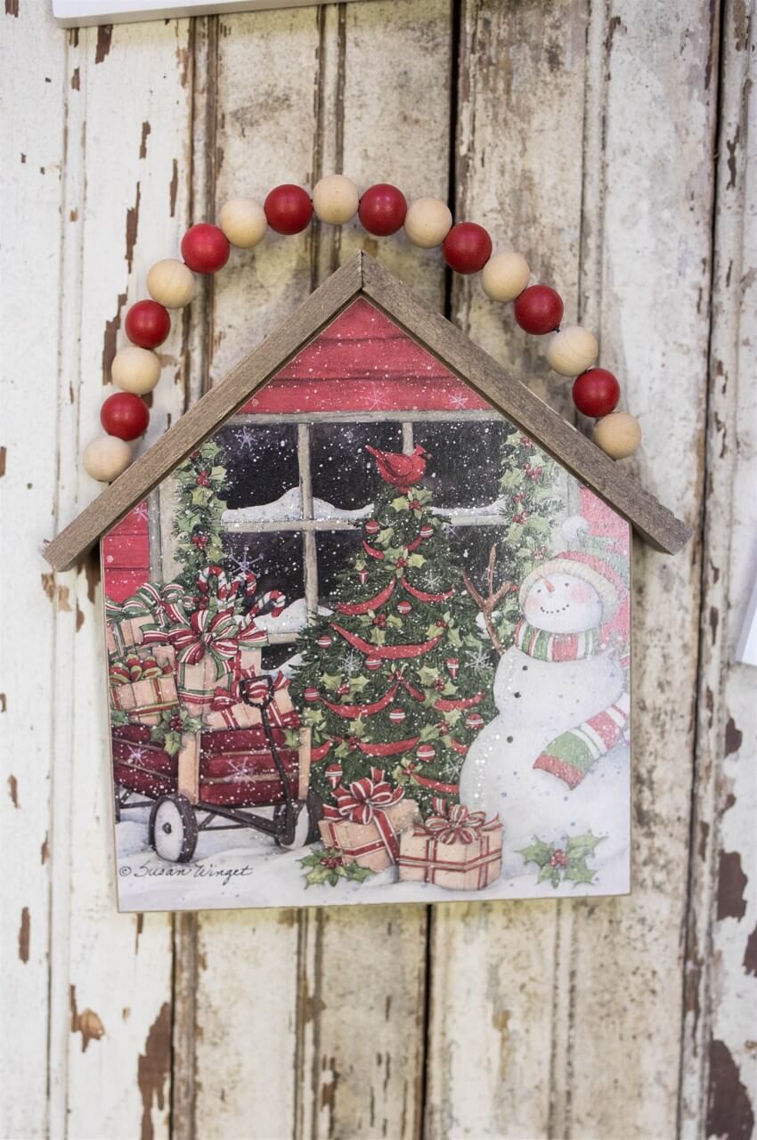 7.5”H Snowman Wall Hanging with Beaded Hanger