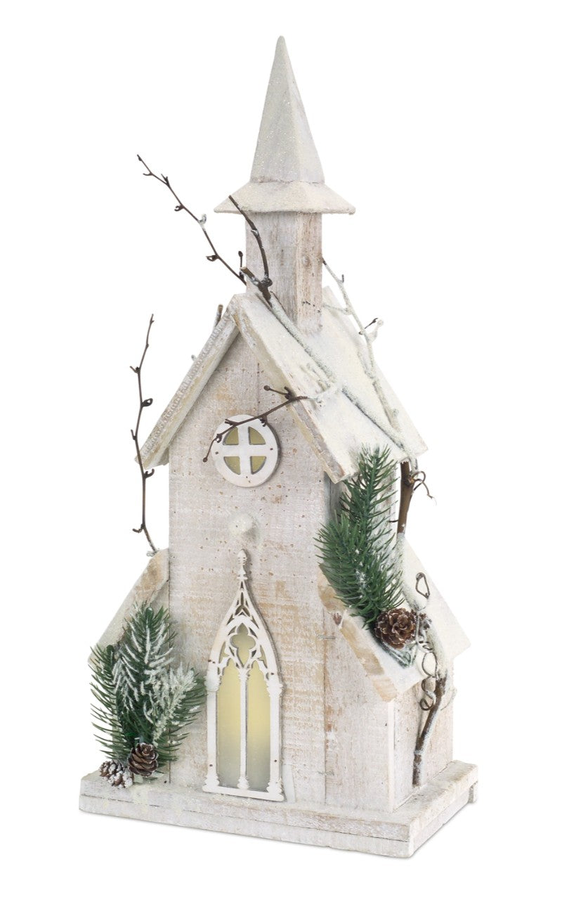 18" Pre-Lit Wooden Church