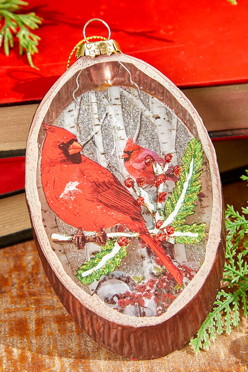 5.5” Woodland Bird Glass Disc Ornament