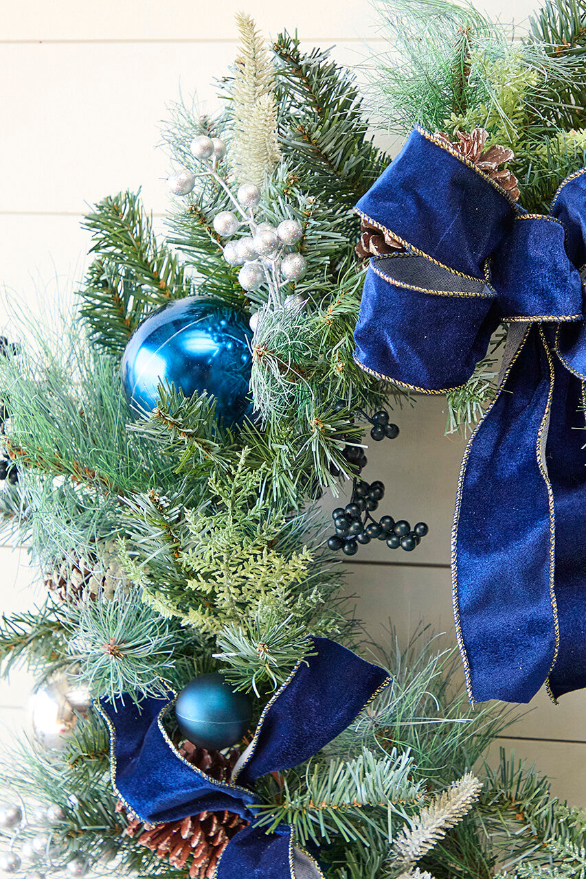 30" Holiday Pine & Pinecone Wreath with Bow Accent